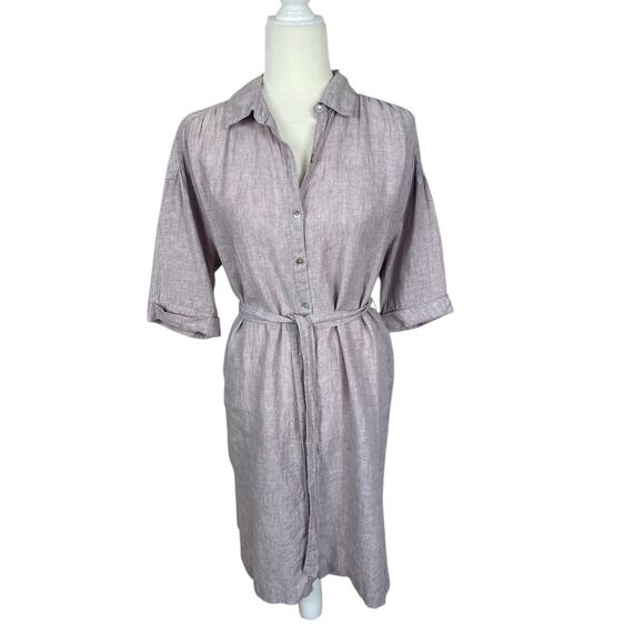 Tahari 100% Linen Button Front Shirt Dress Size Small Minimalist Travel Casual - Picture 1 of 10